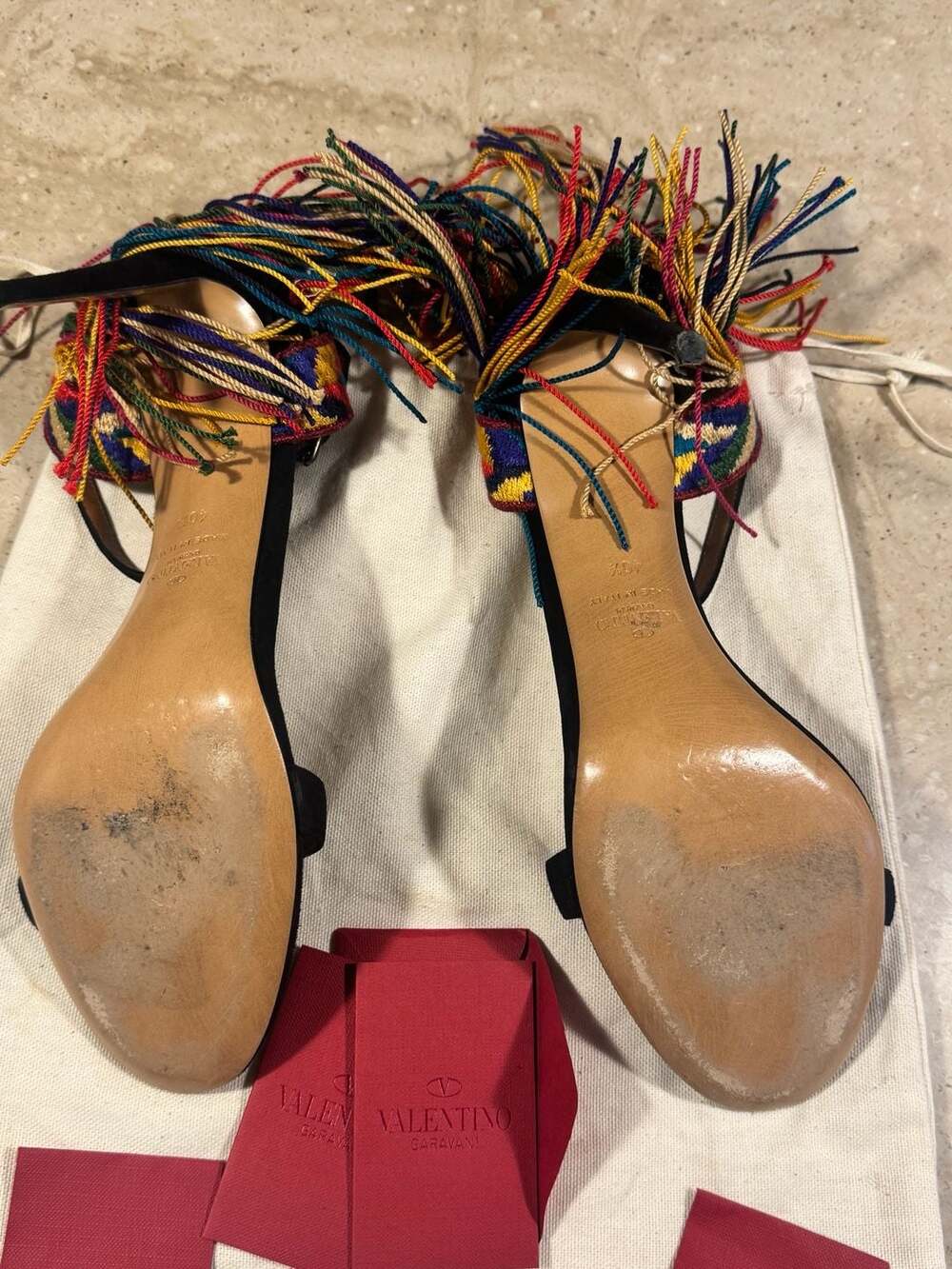 Valentino Garavani Rainbow Fringe Tassel Suede Sandals Heels EU 40.5 US 10 - Picture 6 of 9